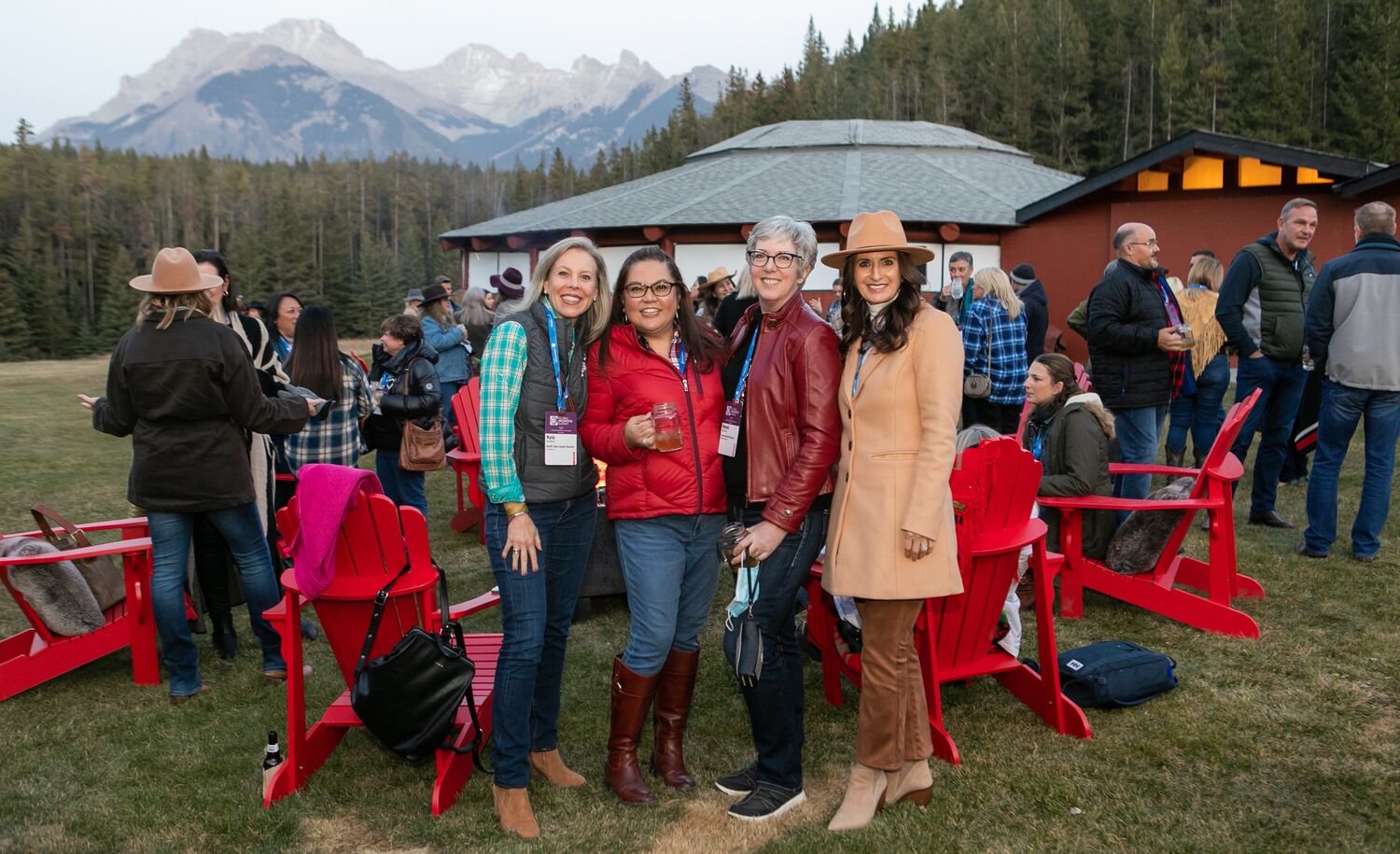 A group of Business Events professionals at a gathering in Banff National Park. 